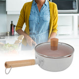 Sauce Pan Stick Proof Aluminum Alloy Multi Functional Milk Pot with Wooden Handle for Induction Gas Stove White
