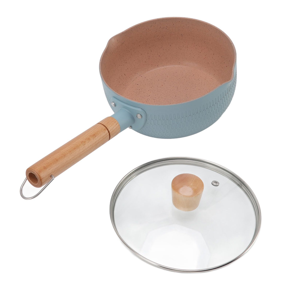 Sauce Pan Stick Proof Aluminum Alloy Multi Functional Milk Pot with Wooden Handle for Induction Gas Stove Blue