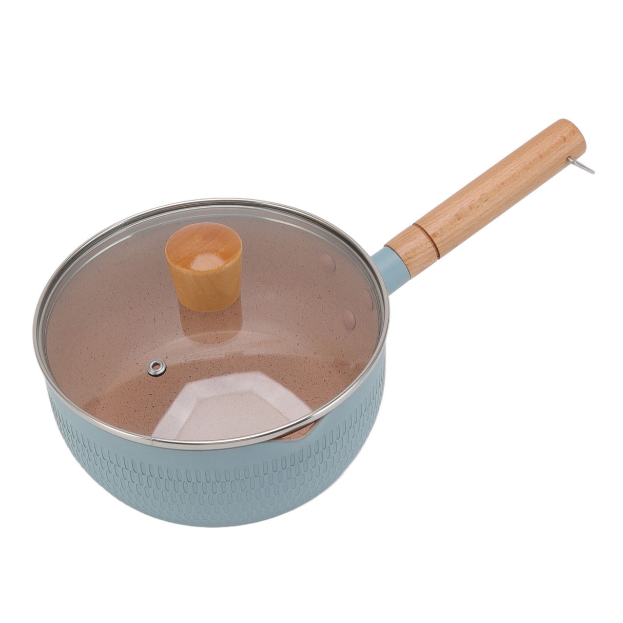 Sauce Pan Stick Proof Aluminum Alloy Multi Functional Milk Pot with Wooden Handle for Induction Gas Stove Blue