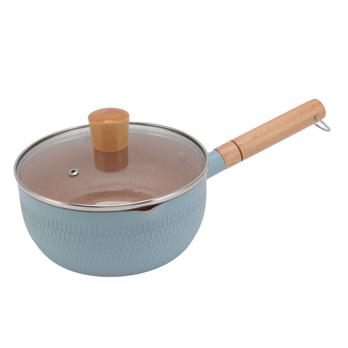 Sauce Pan Stick Proof Aluminum Alloy Multi Functional Milk Pot with Wooden Handle for Induction Gas Stove Blue