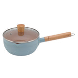 Sauce Pan Stick Proof Aluminum Alloy Multi Functional Milk Pot with Wooden Handle for Induction Gas Stove Blue - Low Angle