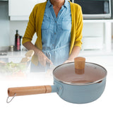 Sauce Pan Stick Proof Aluminum Alloy Multi Functional Milk Pot with Wooden Handle for Induction Gas Stove Blue - Extra Image