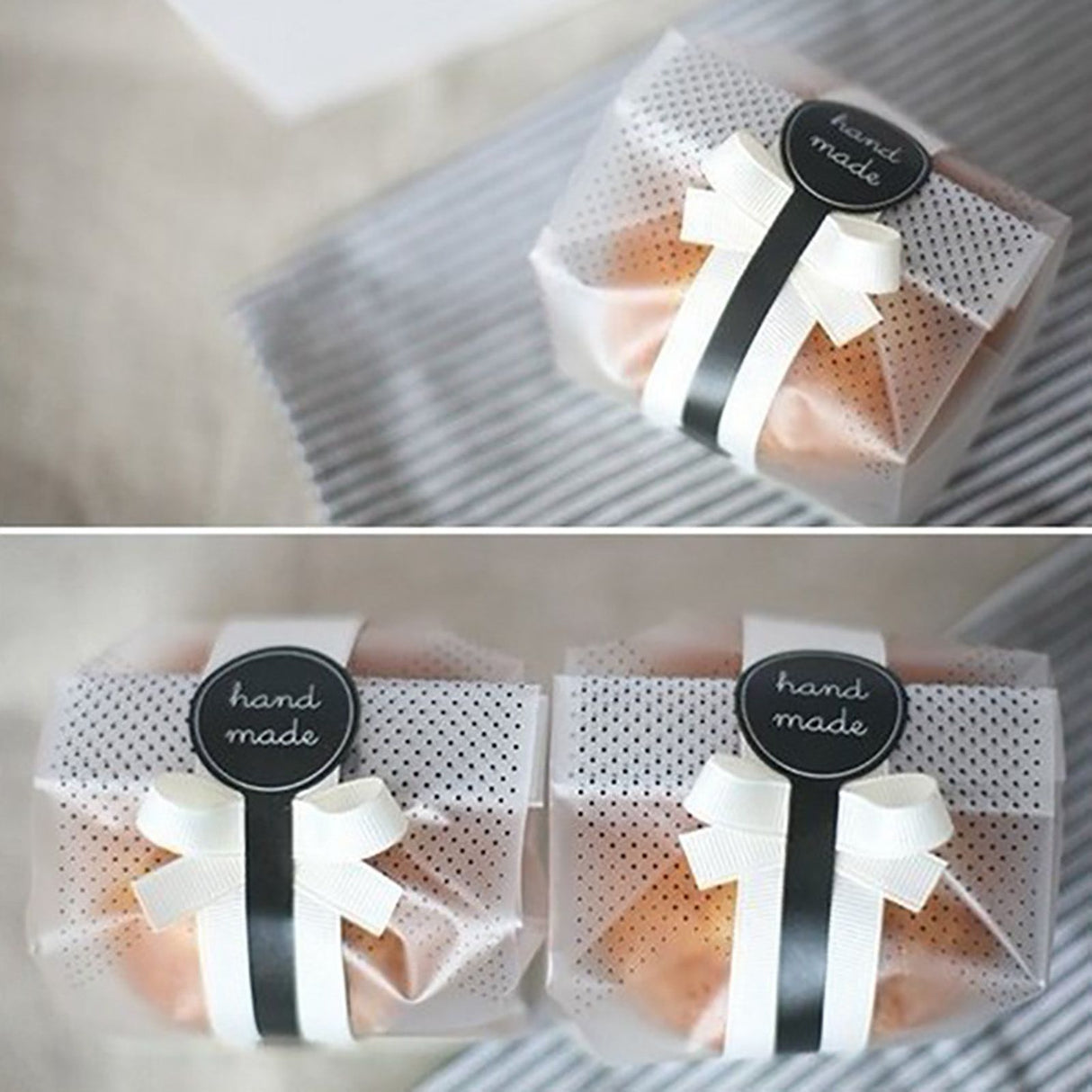 150Pcs Translucent Cookie Bags with Ribbons Stickers for Packaging Cake Chocolate Candy Snack Baked Goods
