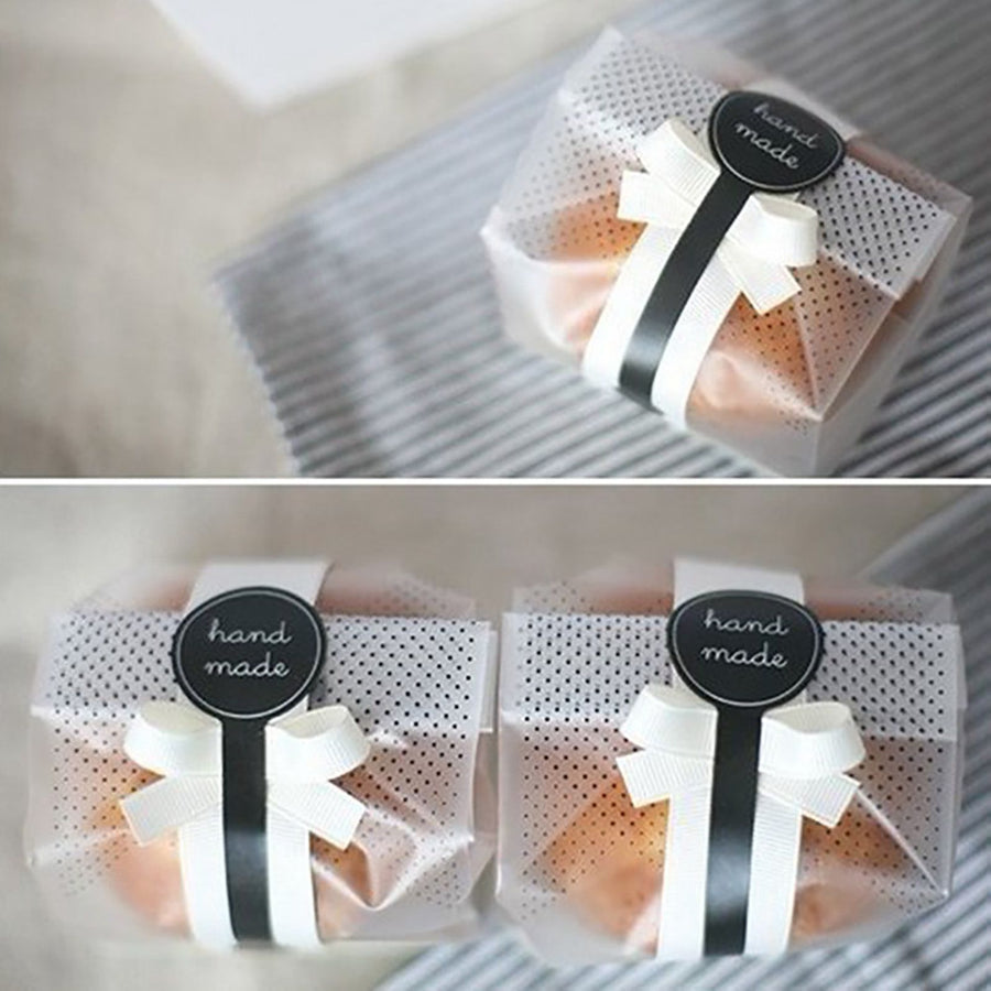 150Pcs Translucent Cookie Bags with Ribbons Stickers for Packaging Cake Chocolate Candy Snack Baked Goods
