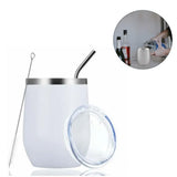 Stainless Steel Thermal Cup Large Capacity Non Slip Outdoor Portable Thermal Coffee Mug Gift White 12oz 360ml - Rear View