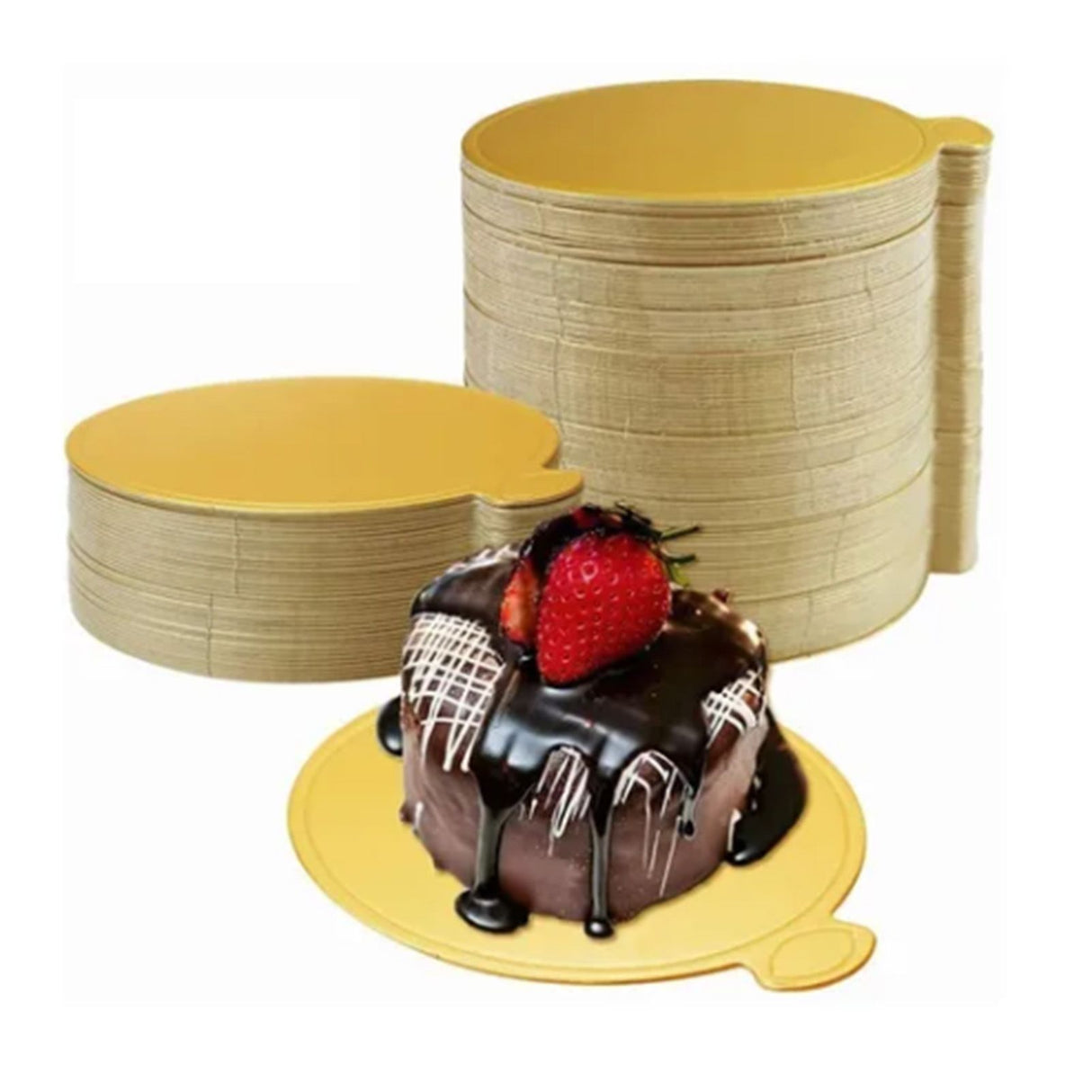 200Pcs Golden Cake Base Board 3.5in Round Cake Pad for Mini Cakes Muffins Cookies Mousse Brownies Cupcakes Pizza