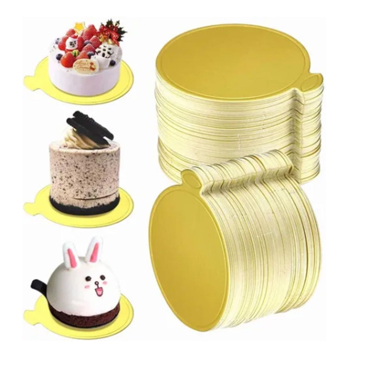 200Pcs Golden Cake Base Board 3.5in Round Cake Pad for Mini Cakes Muffins Cookies Mousse Brownies Cupcakes Pizza