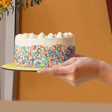 200Pcs Golden Cake Base Board 3.5in Round Cake Pad for Mini Cakes Muffins Cookies Mousse Brownies Cupcakes Pizza - Close-Up Angle