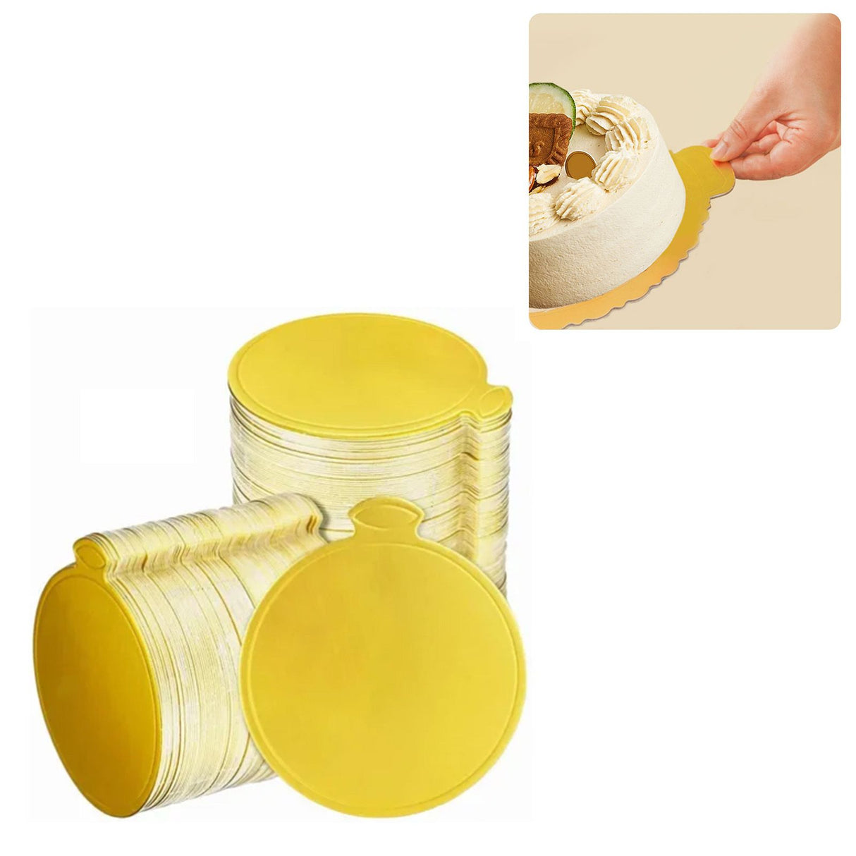 200Pcs Golden Cake Base Board 3.5in Round Cake Pad for Mini Cakes Muffins Cookies Mousse Brownies Cupcakes Pizza
