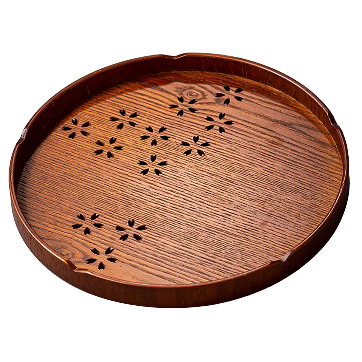 Tea Tray Cherry Blossom Pattern Wooden Tea Plate Green Tea Baking Serving Plate for Home Tea House Round
