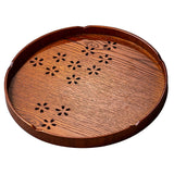 Tea Tray Cherry Blossom Pattern Wooden Tea Plate Green Tea Baking Serving Plate for Home Tea House Round