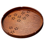 Tea Tray Cherry Blossom Pattern Wooden Tea Plate Green Tea Baking Serving Plate for Home Tea House Round