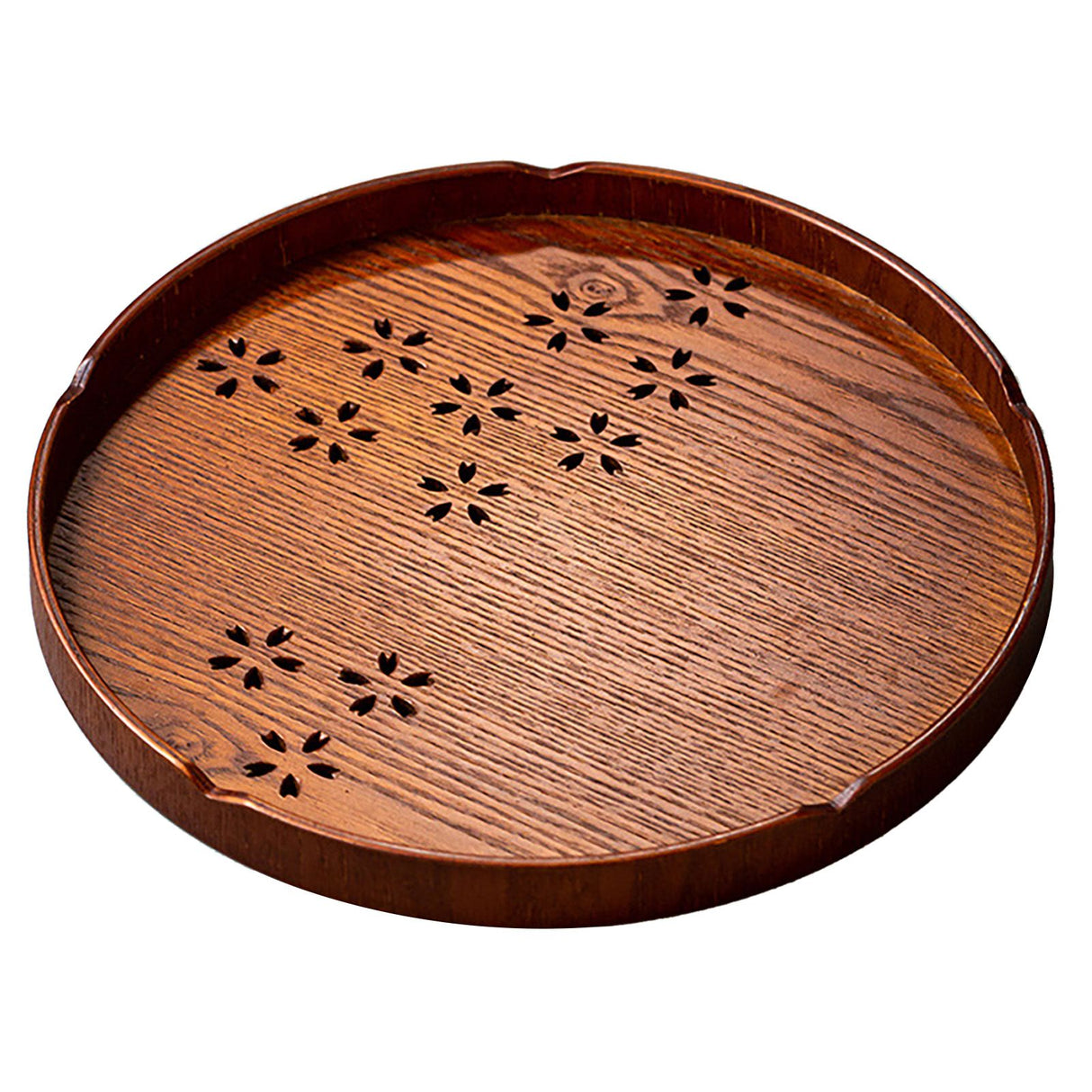 Tea Tray Cherry Blossom Pattern Wooden Tea Plate Green Tea Baking Serving Plate for Home Tea House Round
