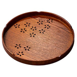 Tea Tray Cherry Blossom Pattern Wooden Tea Plate Green Tea Baking Serving Plate for Home Tea House Round - Side View