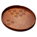 Tea Tray Cherry Blossom Pattern Wooden Tea Plate Green Tea Baking Serving Plate for Home Tea House Round - Top-Down View