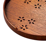 Tea Tray Cherry Blossom Pattern Wooden Tea Plate Green Tea Baking Serving Plate for Home Tea House Round