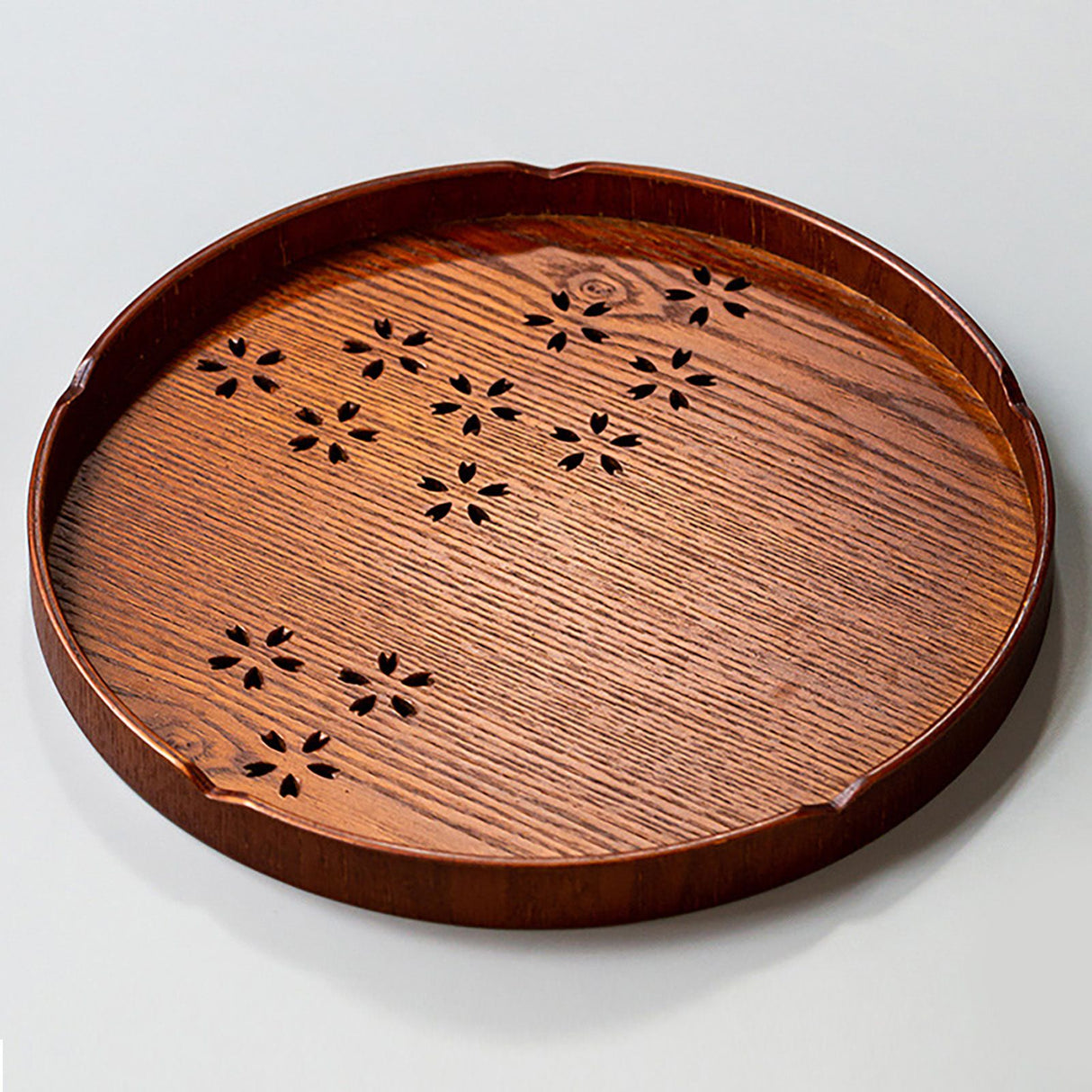 Tea Tray Cherry Blossom Pattern Wooden Tea Plate Green Tea Baking Serving Plate for Home Tea House Round