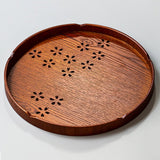 Tea Tray Cherry Blossom Pattern Wooden Tea Plate Green Tea Baking Serving Plate for Home Tea House Round