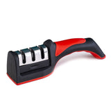Handheld Knife Sharpening Tool 3 Segments Red and Black Multipurpose Knife Sharpener for Kitchen