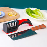 Handheld Knife Sharpening Tool 3 Segments Red and Black Multipurpose Knife Sharpener for Kitchen