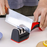 Handheld Knife Sharpening Tool 3 Segments Red and Black Multipurpose Knife Sharpener for Kitchen
