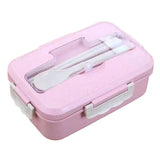 Lunch Box Multi Compartments Environmentally Friendly Portable Bento Box for Student Home School Office Pink - Front View
