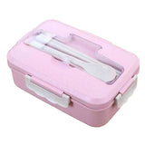 Lunch Box Multi Compartments Environmentally Friendly Portable Bento Box for Student Home School Office Pink - Top-Down View