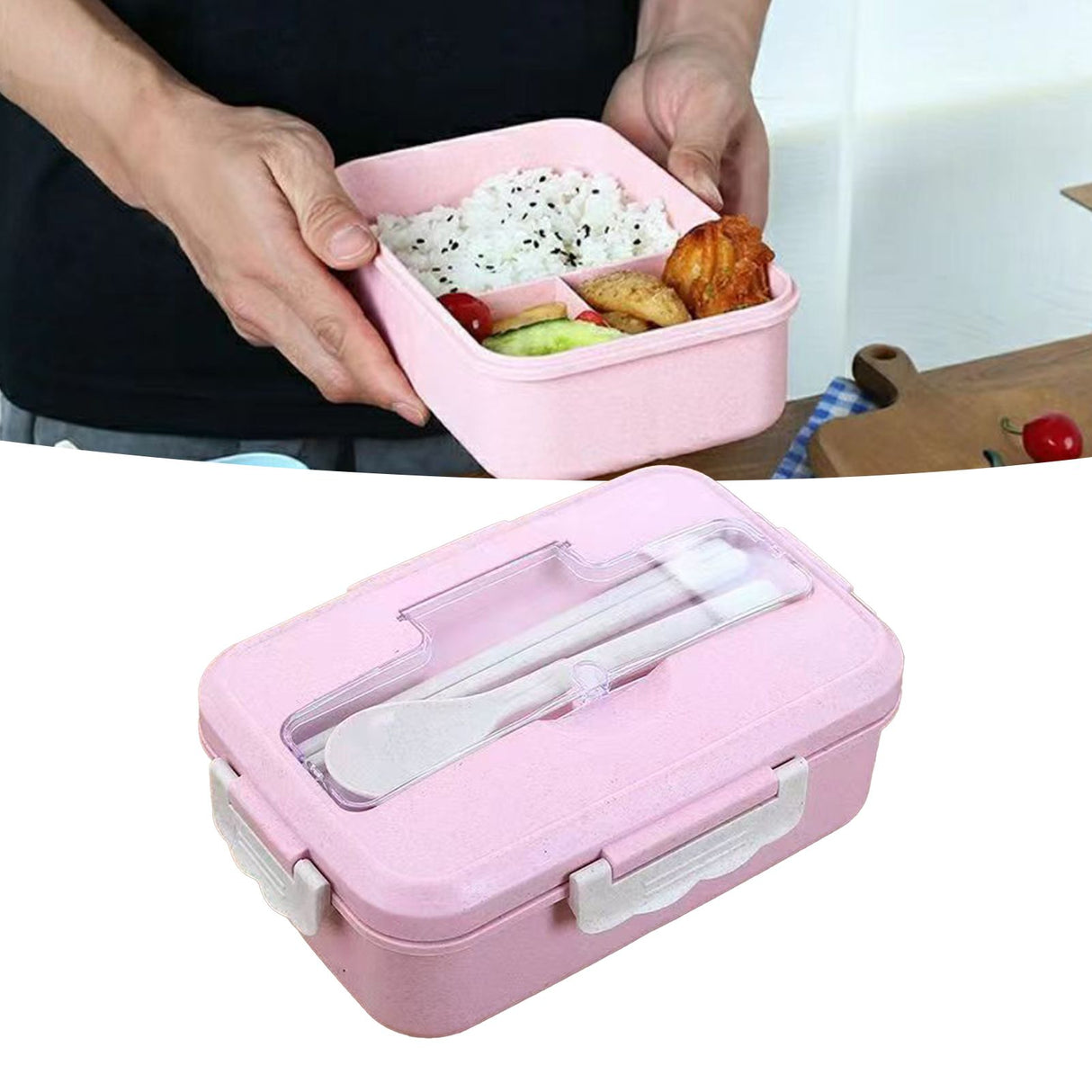 Lunch Box Multi Compartments Environmentally Friendly Portable Bento Box for Student Home School Office Pink