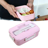 Lunch Box Multi Compartments Environmentally Friendly Portable Bento Box for Student Home School Office Pink - 45-Degree Angle