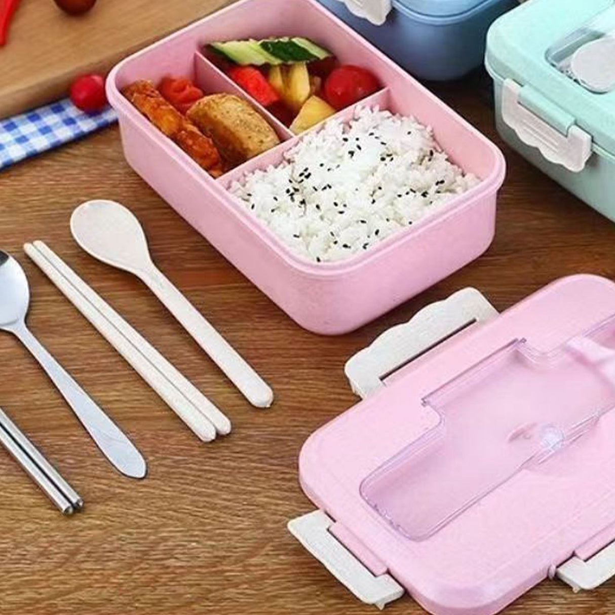 Lunch Box Multi Compartments Environmentally Friendly Portable Bento Box for Student Home School Office Pink