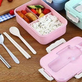 Lunch Box Multi Compartments Environmentally Friendly Portable Bento Box for Student Home School Office Pink - Rear View