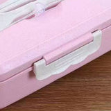Lunch Box Multi Compartments Environmentally Friendly Portable Bento Box for Student Home School Office Pink - Close-Up Angle