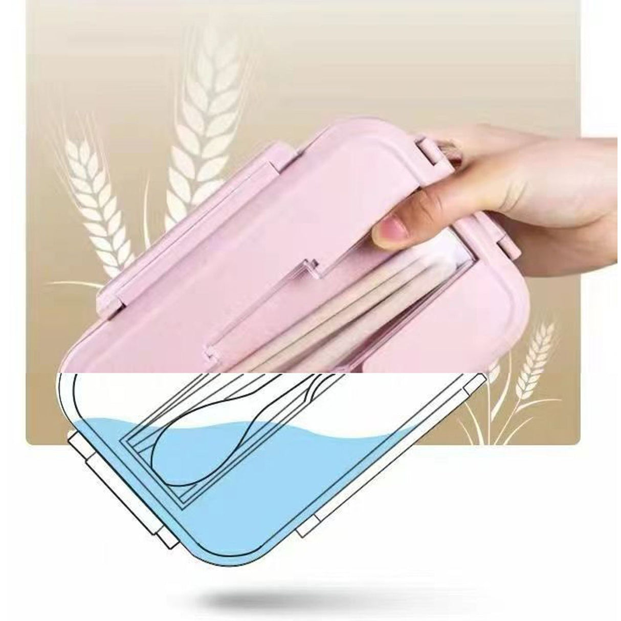 Lunch Box Multi Compartments Environmentally Friendly Portable Bento Box for Student Home School Office Pink