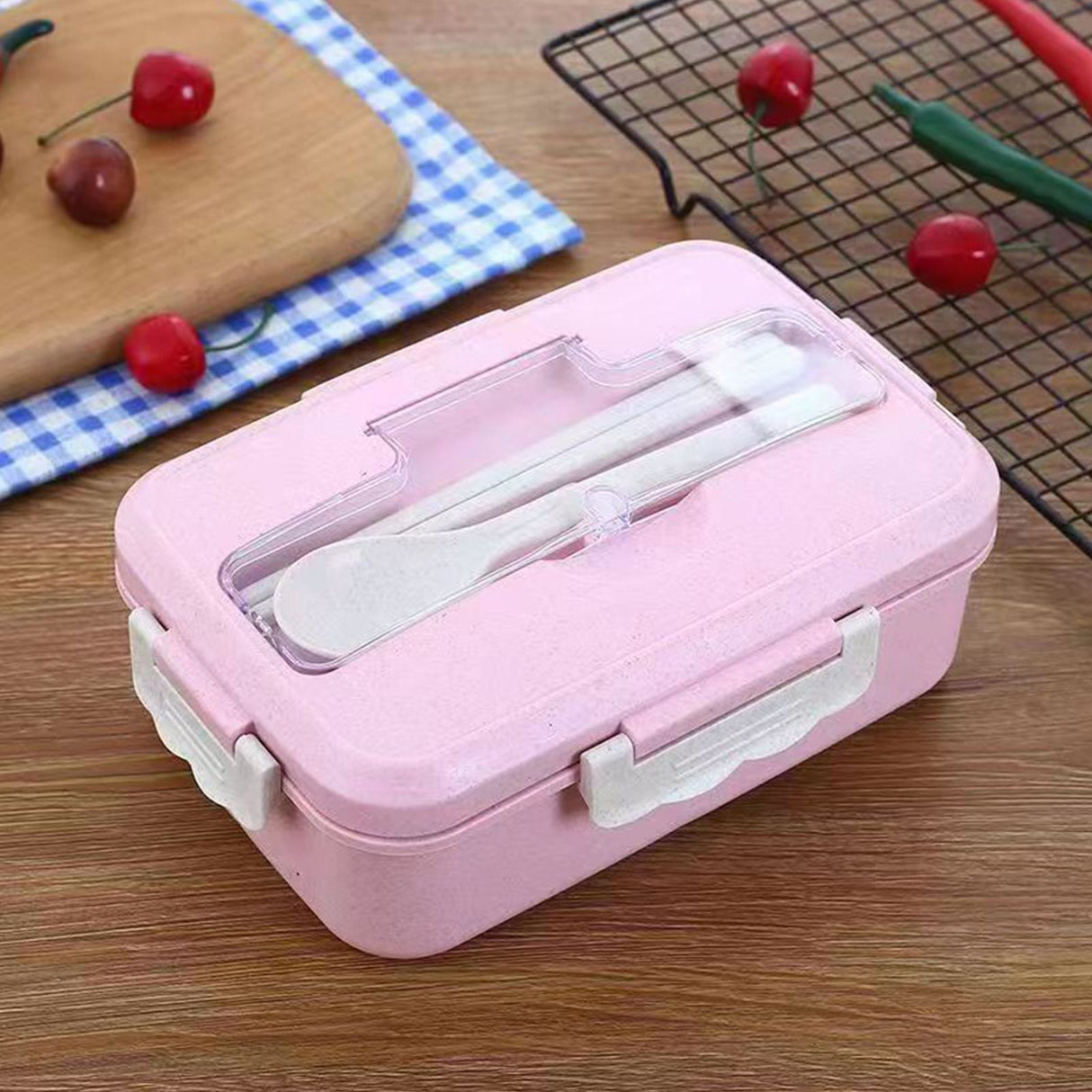Lunch Box Multi Compartments Environmentally Friendly Portable Bento Box for Student Home School Office Pink