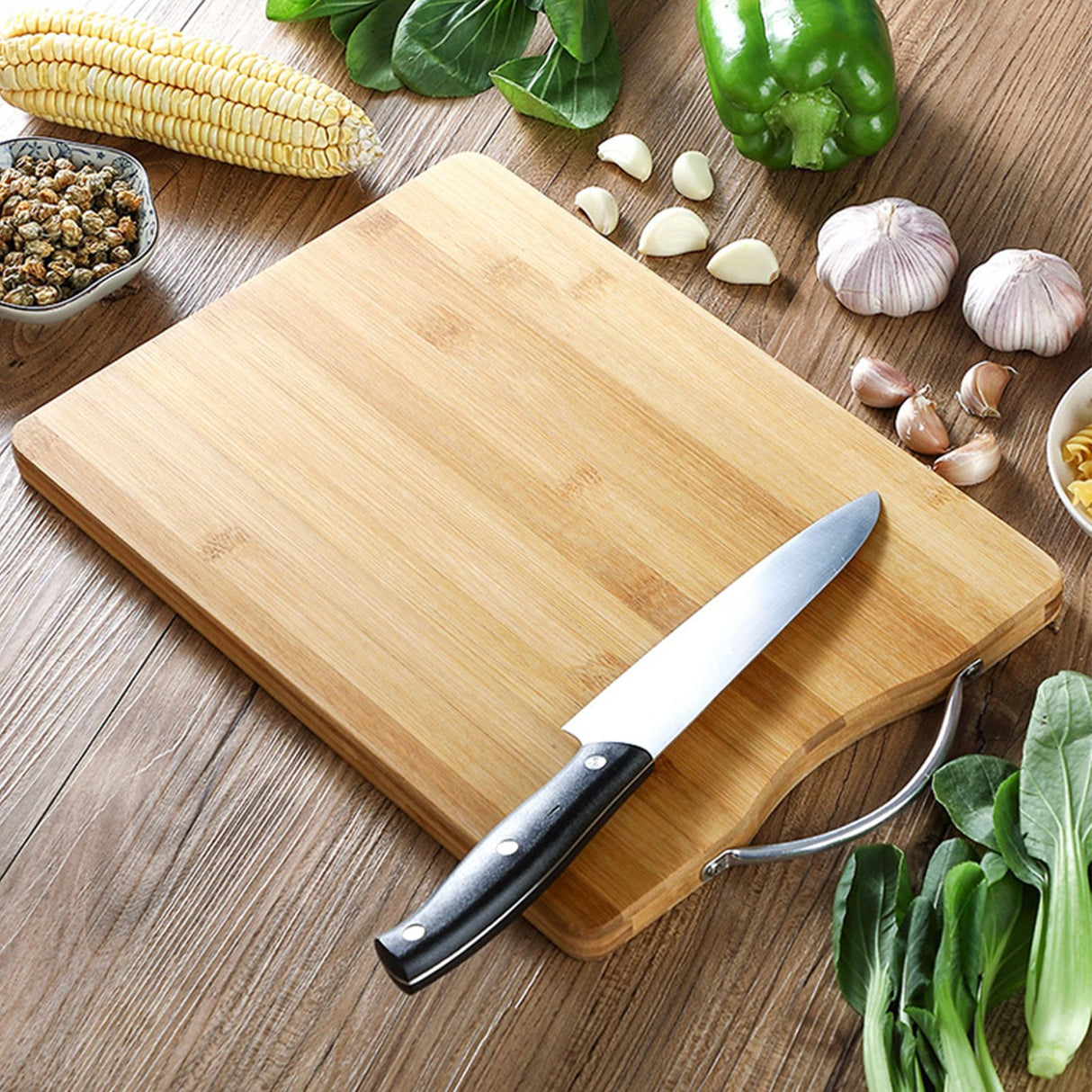 Chopping Board Thickened Bamboo Stable Sturdy Anti Crack Easy To Clean Kitchen Cutting Board with Hanging Hole