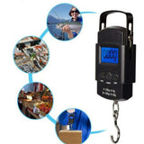 Fishing Scale Portable Compact Clear Display ABS Stainless Steel Convenient Practical Luggage Scale for Outdoor Indoor English (with Tape Measure) 50KG/10G
