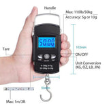 Fishing Scale Portable Compact Clear Display ABS Stainless Steel Convenient Practical Luggage Scale for Outdoor Indoor English (with Tape Measure) 50KG/10G - Rear View