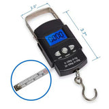 Fishing Scale Portable Compact Clear Display ABS Stainless Steel Convenient Practical Luggage Scale for Outdoor Indoor English (with Tape Measure) 50KG/10G