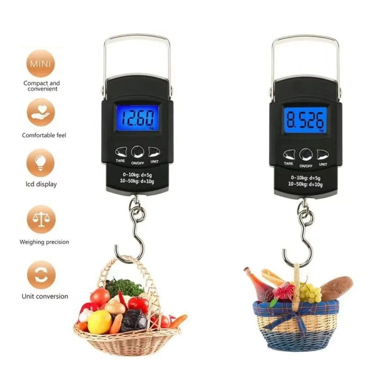 Fishing Scale Portable Compact Clear Display ABS Stainless Steel Convenient Practical Luggage Scale for Outdoor Indoor English (with Tape Measure) 50KG/10G