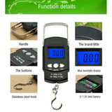 Fishing Scale Portable Compact Clear Display ABS Stainless Steel Convenient Practical Luggage Scale for Outdoor Indoor English (with Tape Measure) 50KG/10G