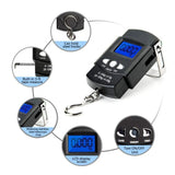 Fishing Scale Portable Compact Clear Display ABS Stainless Steel Convenient Practical Luggage Scale for Outdoor Indoor English (with Tape Measure) 50KG/10G