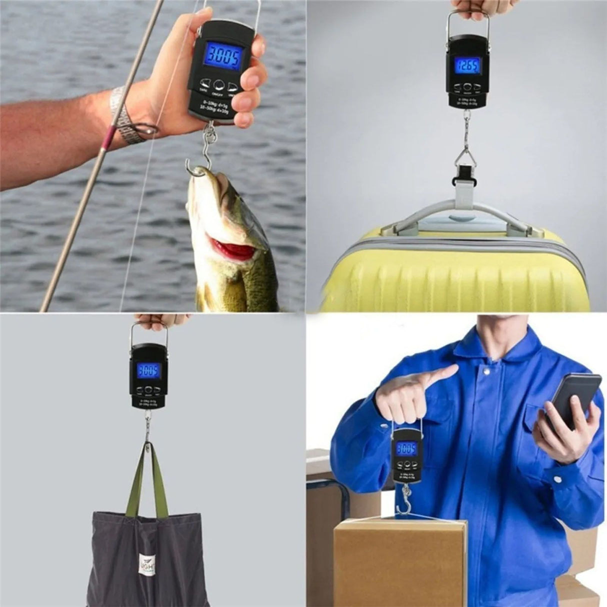 Fishing Scale Portable Compact Clear Display ABS Stainless Steel Convenient Practical Luggage Scale for Outdoor Indoor English (with Tape Measure) 50KG/10G