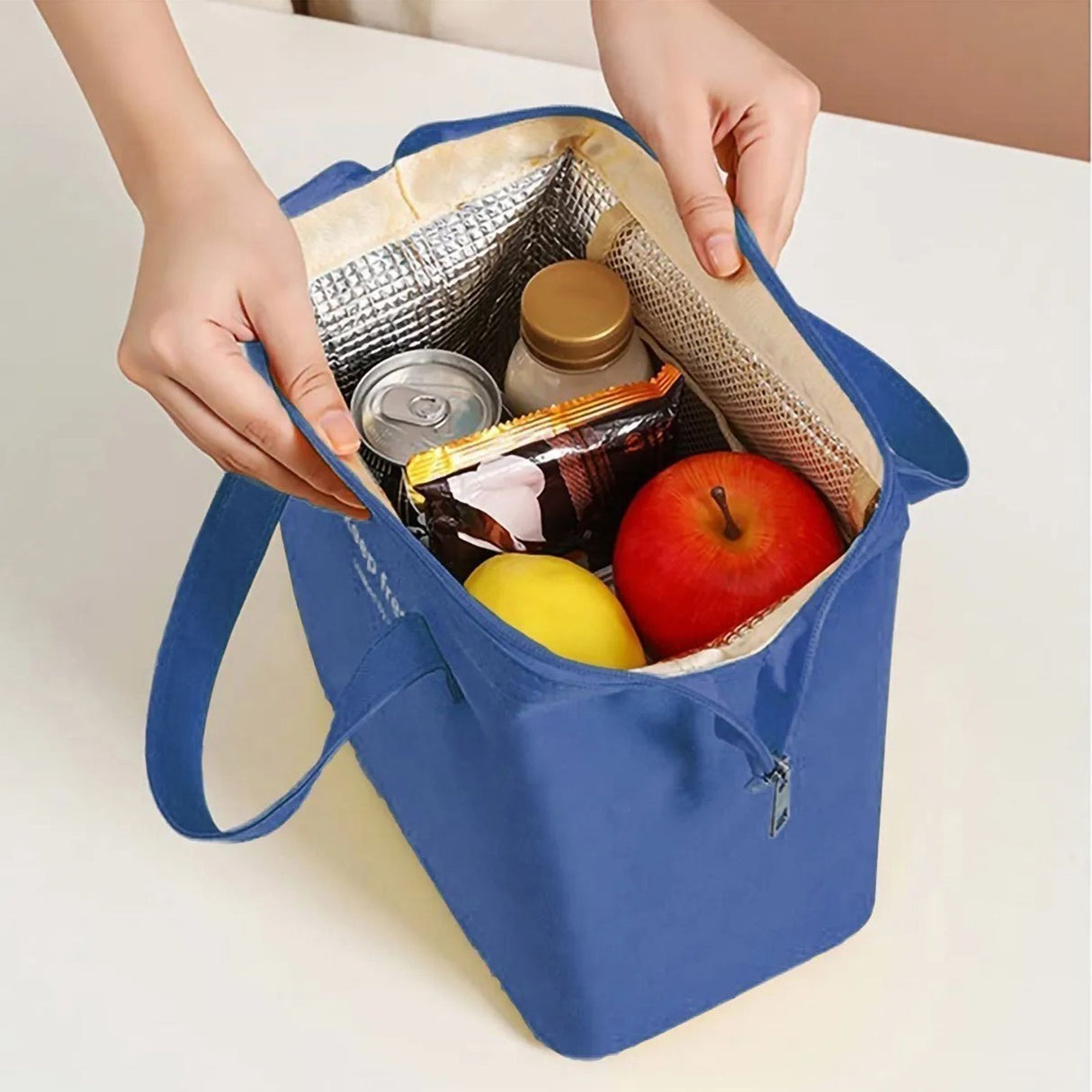 Insulated Lunch Bag Solid Color Oxford Cloth Waterproof Metal Zipper Portable Lunchbox for Commuting Royalblue