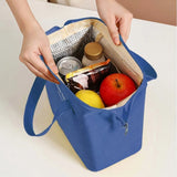 Insulated Lunch Bag Solid Color Oxford Cloth Waterproof Metal Zipper Portable Lunchbox for Commuting Royalblue - Close-Up Angle