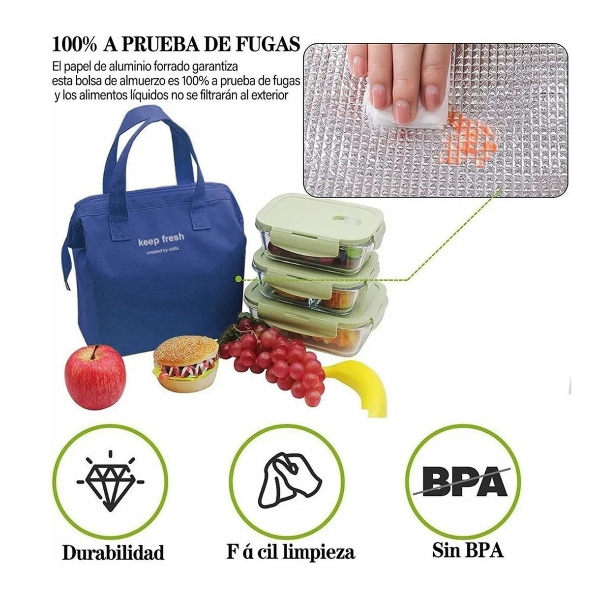 Insulated Lunch Bag Solid Color Oxford Cloth Waterproof Metal Zipper Portable Lunchbox for Commuting Royalblue