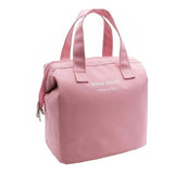 Insulated Lunch Bag Solid Color Oxford Cloth Waterproof Metal Zipper Portable Lunchbox for Commuting Pink