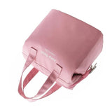 Insulated Lunch Bag Solid Color Oxford Cloth Waterproof Metal Zipper Portable Lunchbox for Commuting Pink - Side View