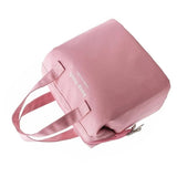 Insulated Lunch Bag Solid Color Oxford Cloth Waterproof Metal Zipper Portable Lunchbox for Commuting Pink - Top-Down View
