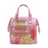 Insulated Lunch Bag Solid Color Oxford Cloth Waterproof Metal Zipper Portable Lunchbox for Commuting Pink - 45-Degree Angle