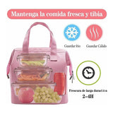 Insulated Lunch Bag Solid Color Oxford Cloth Waterproof Metal Zipper Portable Lunchbox for Commuting Pink